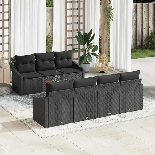Ensemble de canapé de jardin avec stockage 8 pcs Noir polyrotin