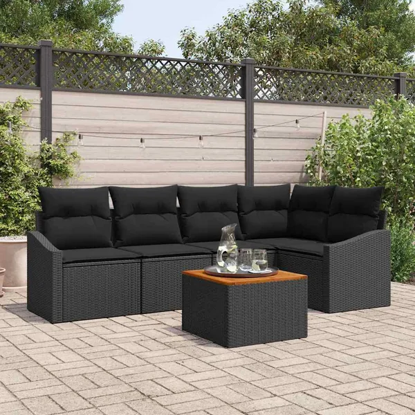 Ensemble de canapé de jardin avec stockage 6 pcs Noir polyrotin