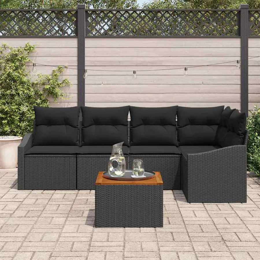 Ensemble de canapé de jardin avec stockage 6 pcs Noir polyrotin - 3