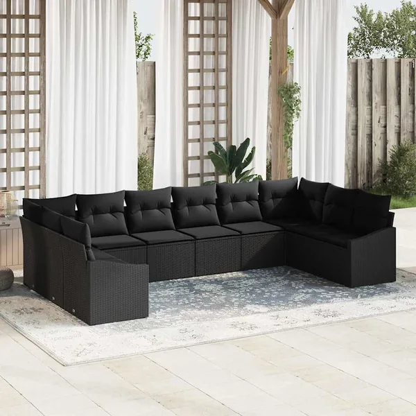 Ensemble de canapé de jardin 10 pcs Noir polyrotin