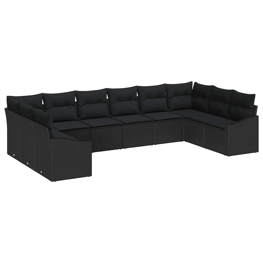 Ensemble de canapé de jardin 10 pcs Noir polyrotin - 2