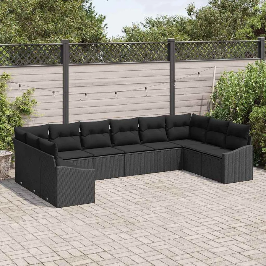 Ensemble de canapé de jardin 10 pcs Noir polyrotin - 3