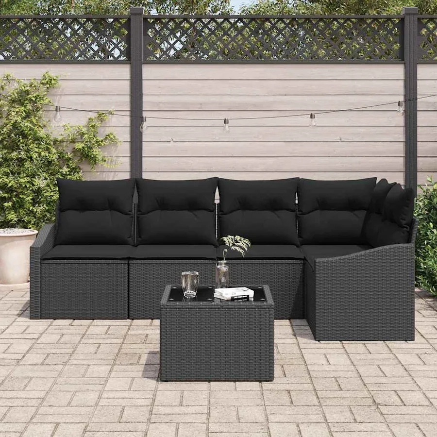 Ensemble de canapé de jardin avec coussin 6 pcs Noir polyrotin - 3
