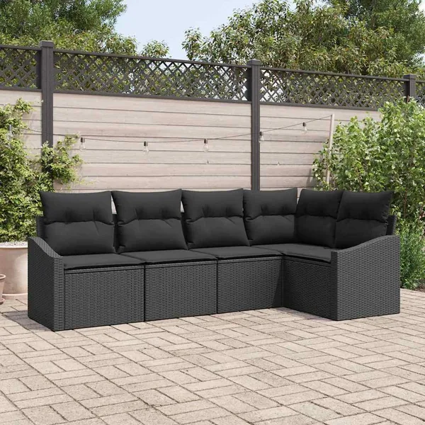 Ensemble de canapé de jardin avec coussin 5 pcs Noir polyrotin