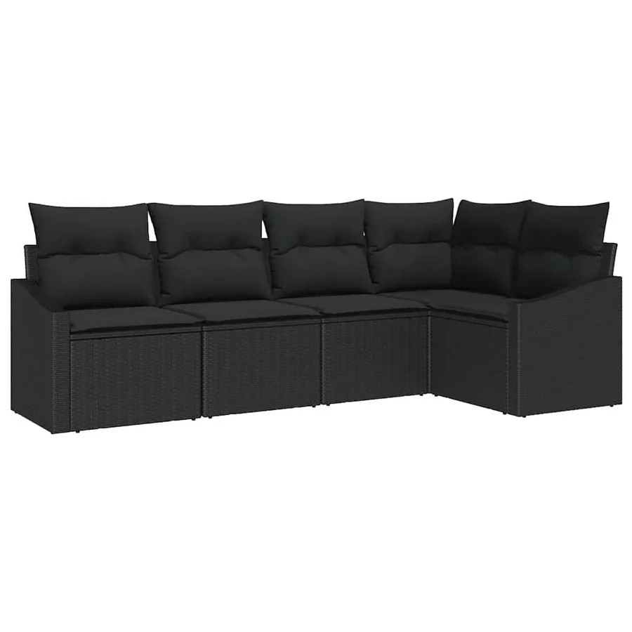 Ensemble de canapé de jardin avec coussin 5 pcs Noir polyrotin - 2