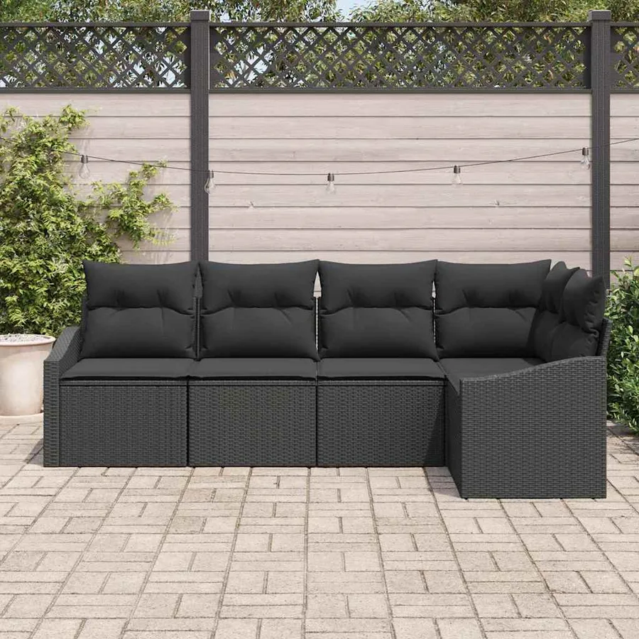 Ensemble de canapé de jardin avec coussin 5 pcs Noir polyrotin - 3