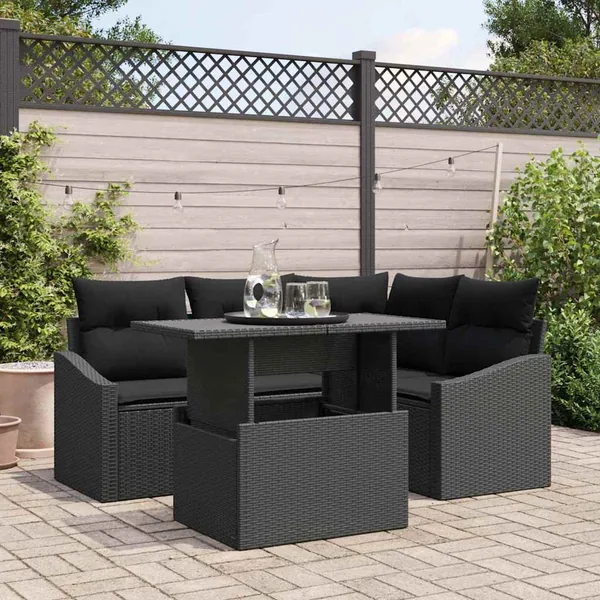 Ensemble de canapé de jardin avec coussin Réglable 5 pcs Noir