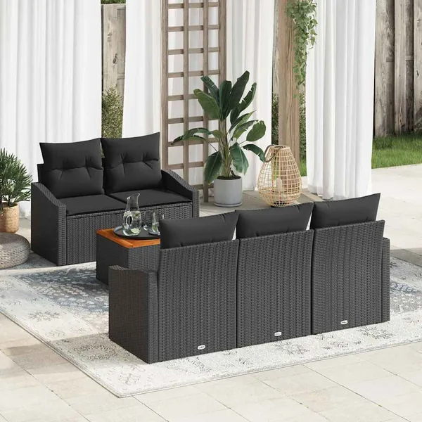 Ensemble de canapé de jardin avec stockage 6 pcs Noir polyrotin