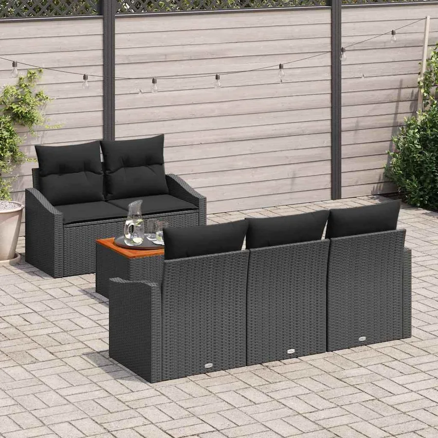 Ensemble de canapé de jardin avec stockage 6 pcs Noir polyrotin - 3
