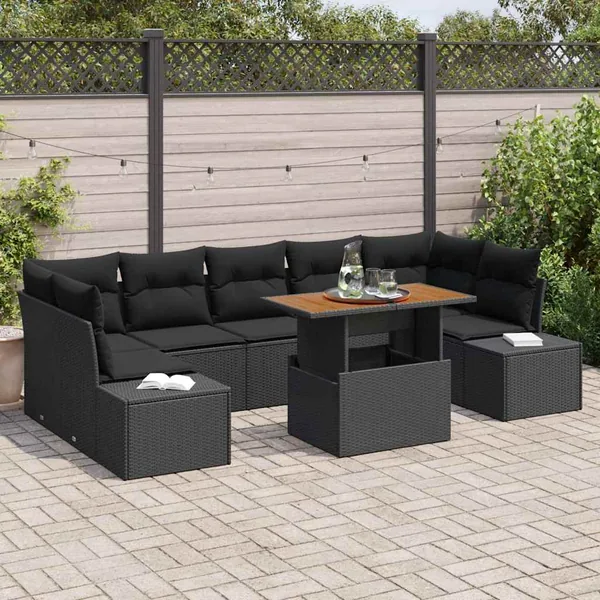 Ensemble de canapé de jardin 8 pc Noir et Marron