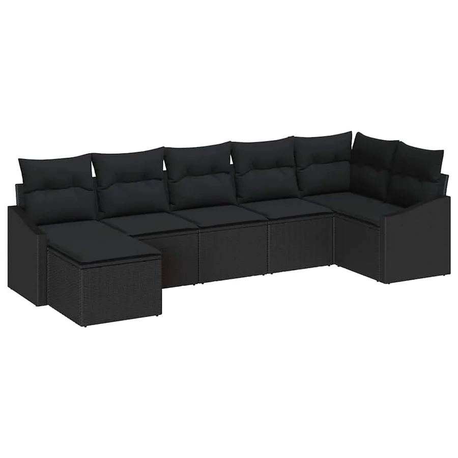 Ensemble de canapé de jardin avec coussin 7 pcs Noir polyrotin - 2
