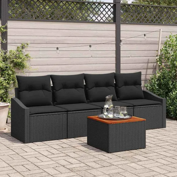 Ensemble de canapé de jardin avec stockage 5 pcs Noir polyrotin