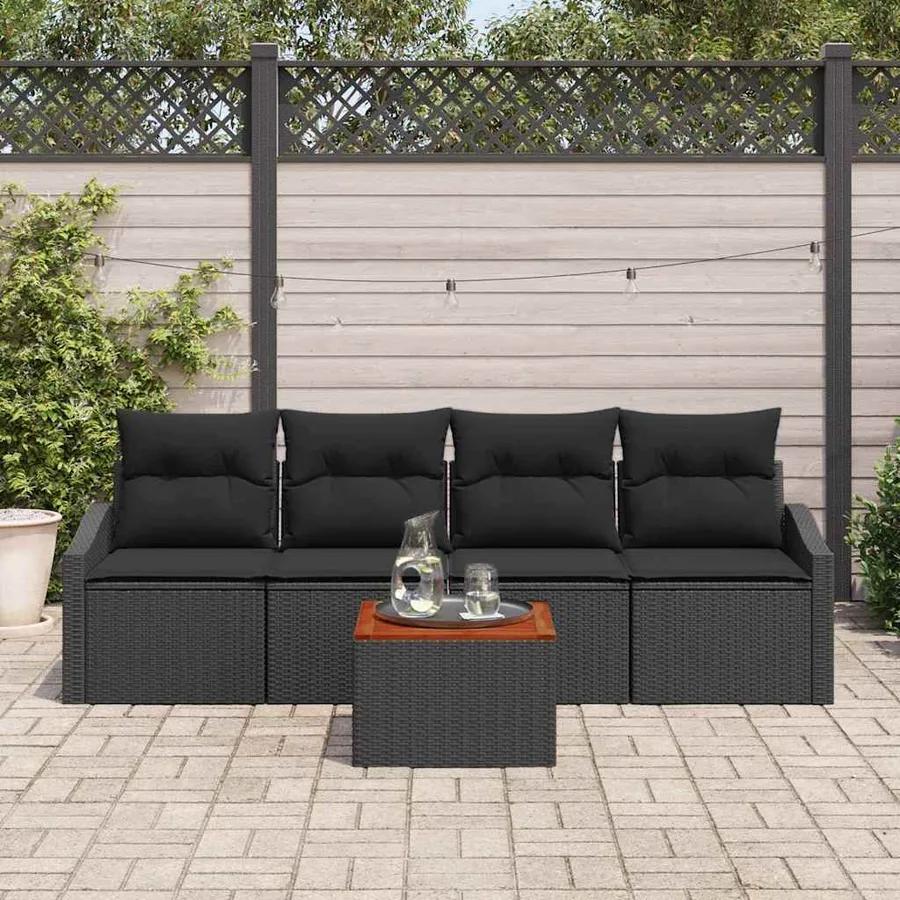 Ensemble de canapé de jardin avec stockage 5 pcs Noir polyrotin - 3