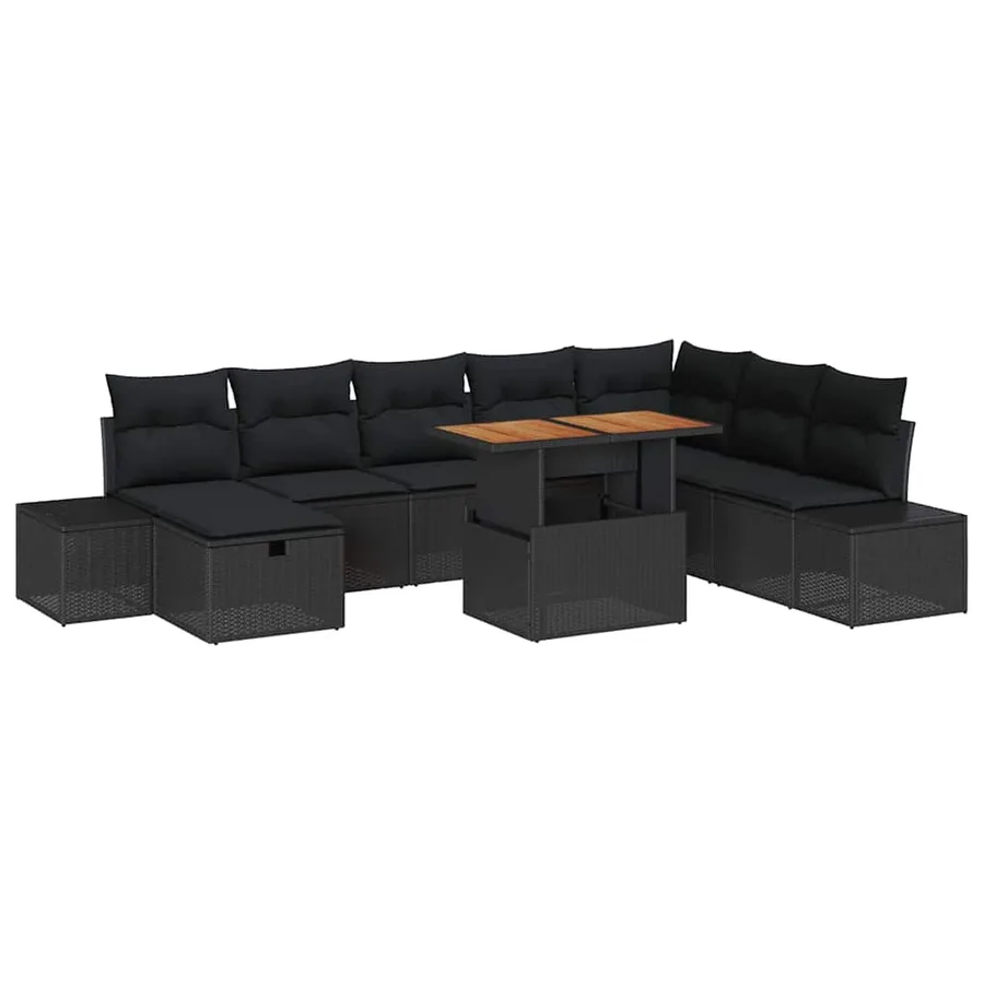 Ensemble de canapé de jardin avec coussin 9 pcs Noir polyrotin - 2