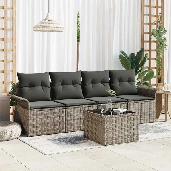 Ensemble de Canapés avec coussin 5 pcs Gris polyrotin