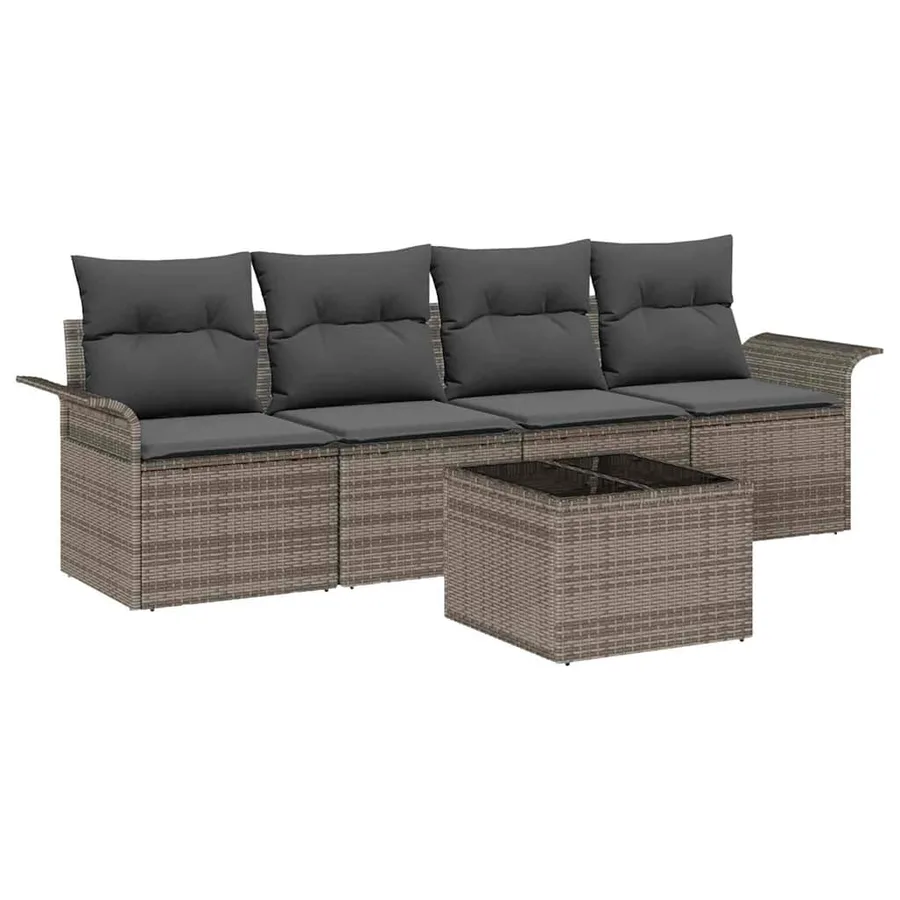 Ensemble de Canapés avec coussin 5 pcs Gris polyrotin - 2