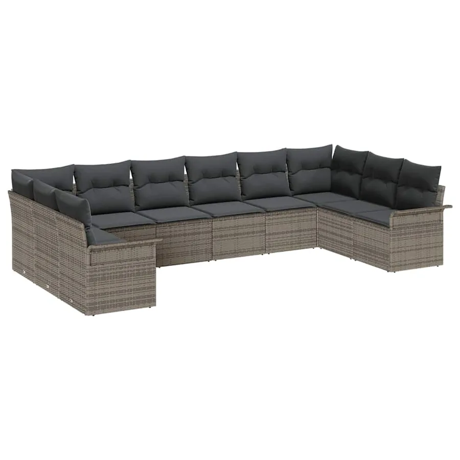 Ensemble de canapé de jardin avec coussin 10 pcs Gris polyrotin - 2