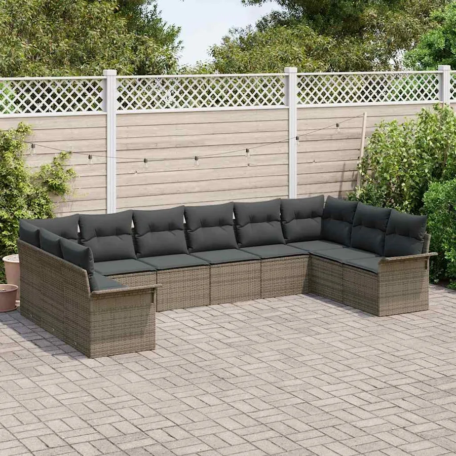 Ensemble de canapé de jardin avec coussin 10 pcs Gris polyrotin - 3