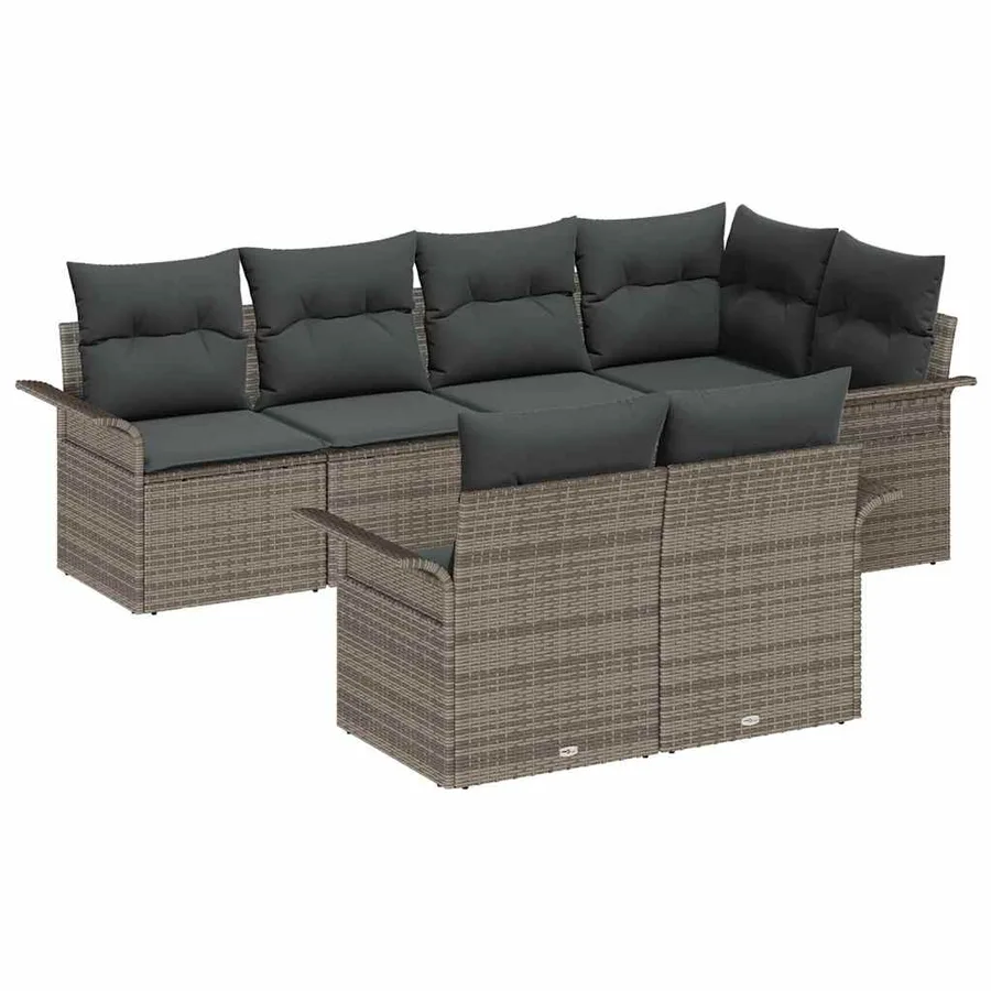 Ensemble de canapé de jardin avec coussin 7 pcs Gris polyrotin - 2