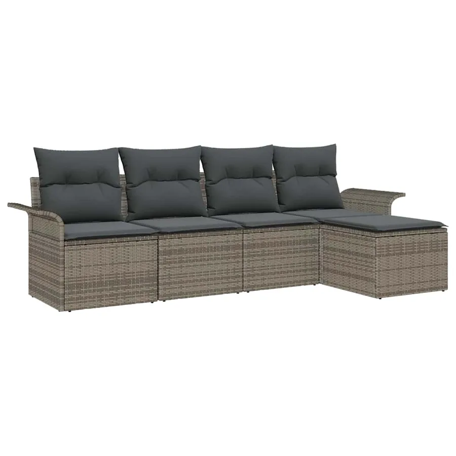 Canapé d’extérieur avec coussin 5 pcs Gris polyrotin - 2