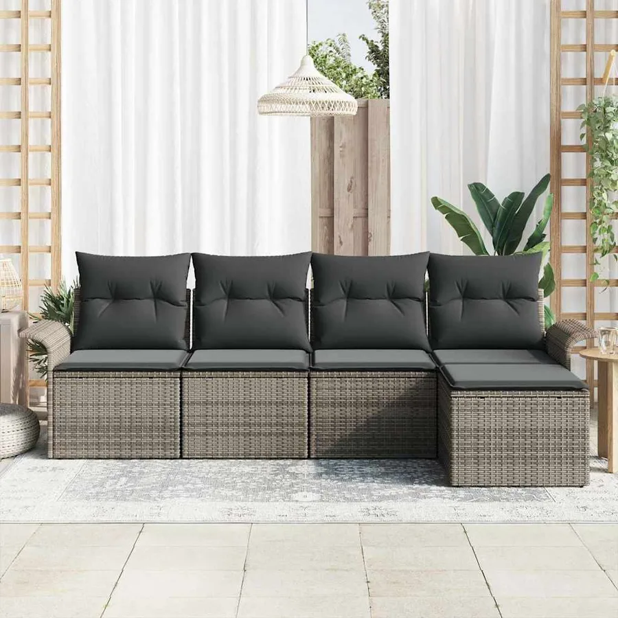 Canapé d’extérieur avec coussin 5 pcs Gris polyrotin - 3