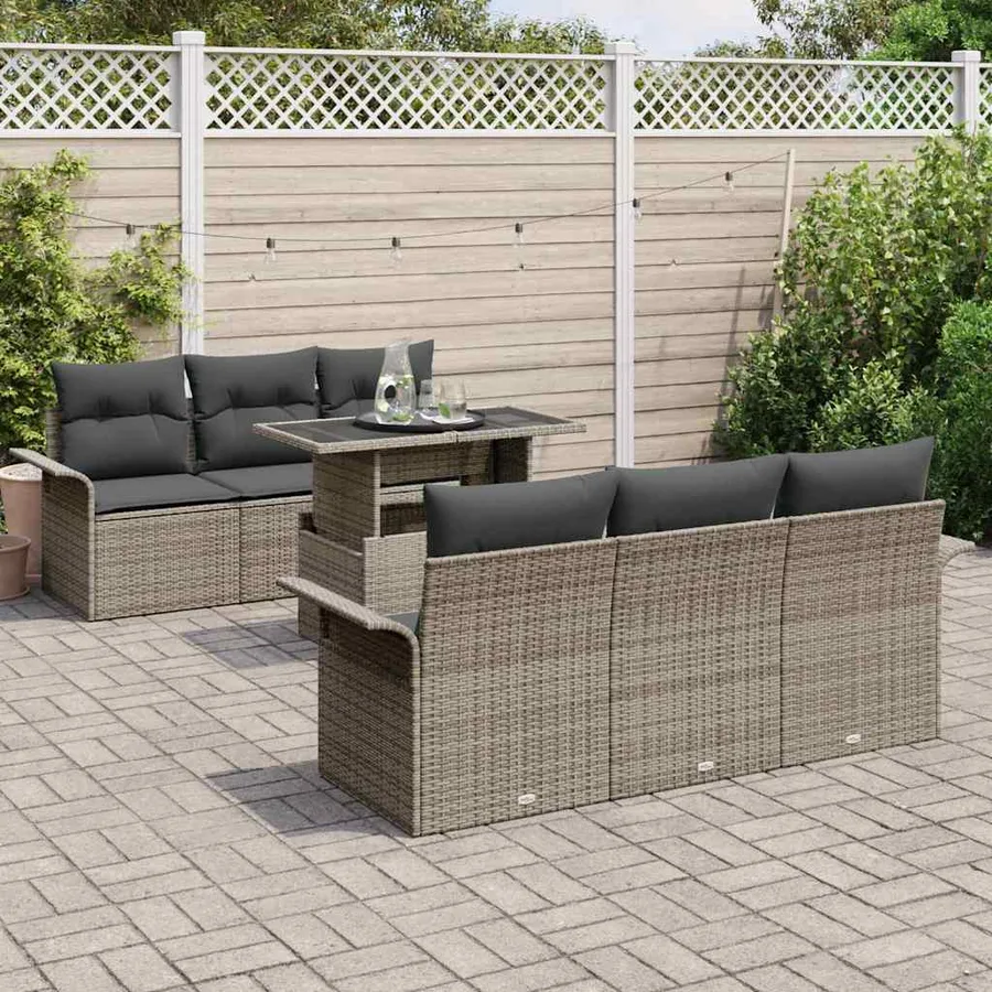 Ensemble de canapé de jardin avec coussin 7 pcs Gris polyrotin - 3