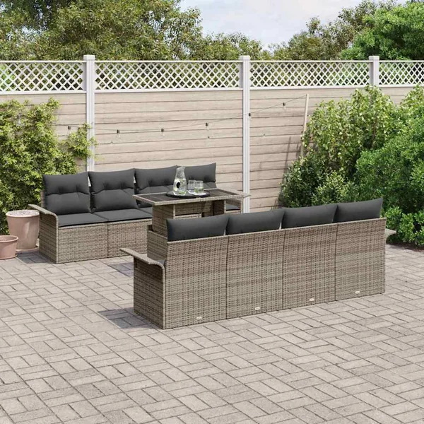 Ensemble de canapé de jardin avec coussin 9 pcs Gris polyrotin