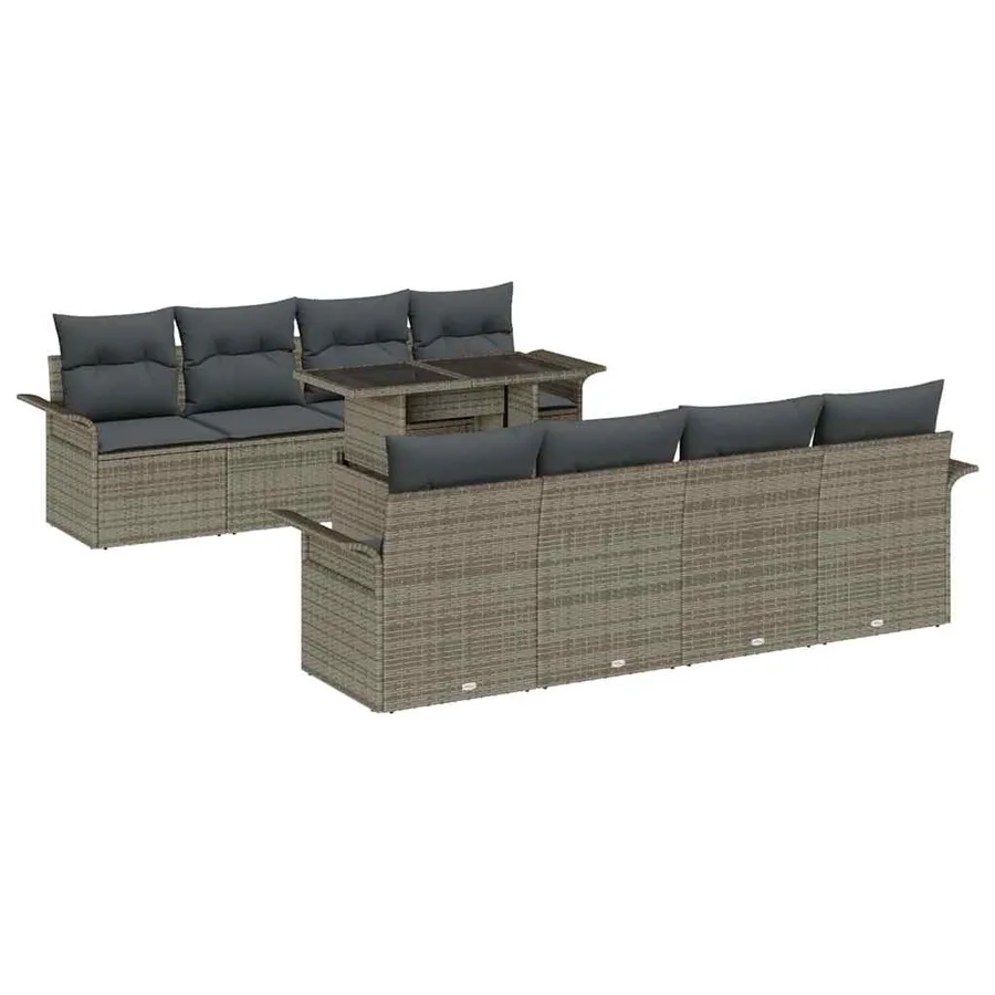 Ensemble de canapé de jardin avec coussin 9 pcs Gris polyrotin - 2