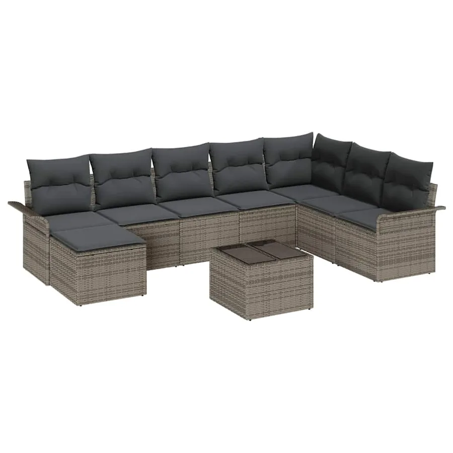 Ensemble de canapé de jardin avec coussin 9 pcs Gris Poly rotin - 2