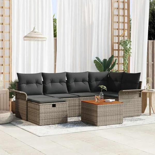 Ensemble de canapé de jardin avec coussin 7 pcs Gris polyrotin