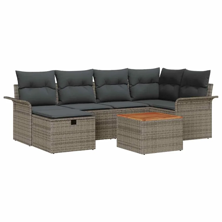 Ensemble de canapé de jardin avec coussin 7 pcs Gris polyrotin - 2