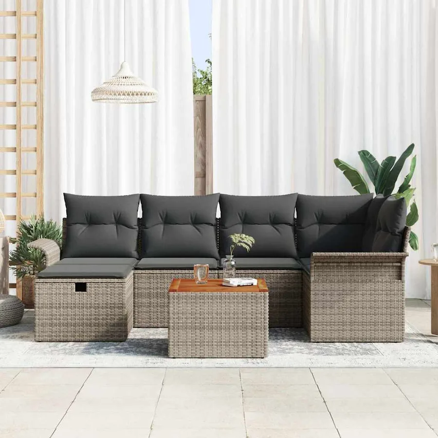 Ensemble de canapé de jardin avec coussin 7 pcs Gris polyrotin - 3