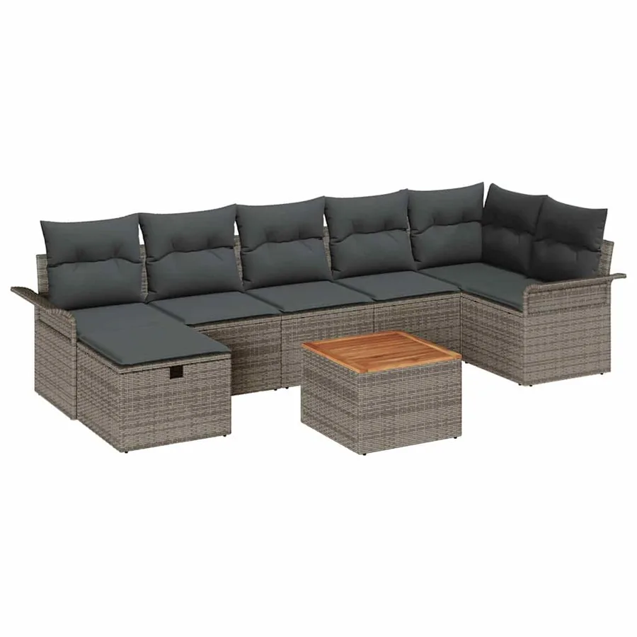 Ensemble de canapé de jardin avec coussin 8 pcs Gris polyrotin - 2