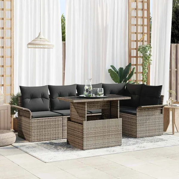 Ensemble de canapé de jardin avec coussin 6 pcs Gris polyrotin