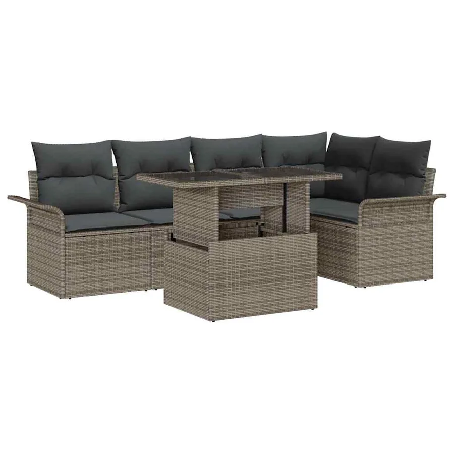 Ensemble de canapé de jardin avec coussin 6 pcs Gris polyrotin - 2
