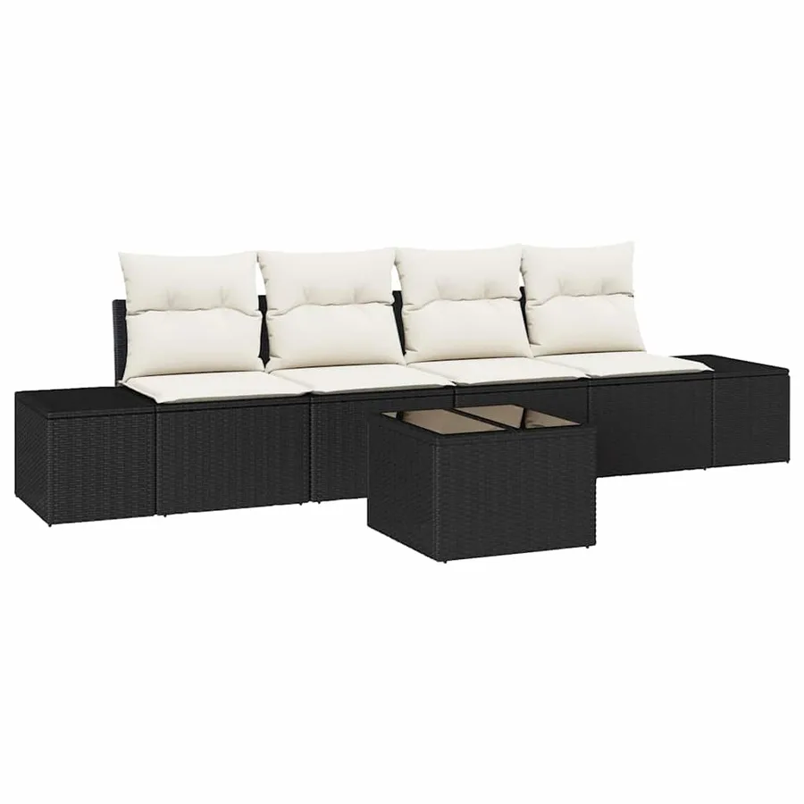 Ensemble de Canapés avec coussin 5 pcs Noir et Crème polyrotin - 2