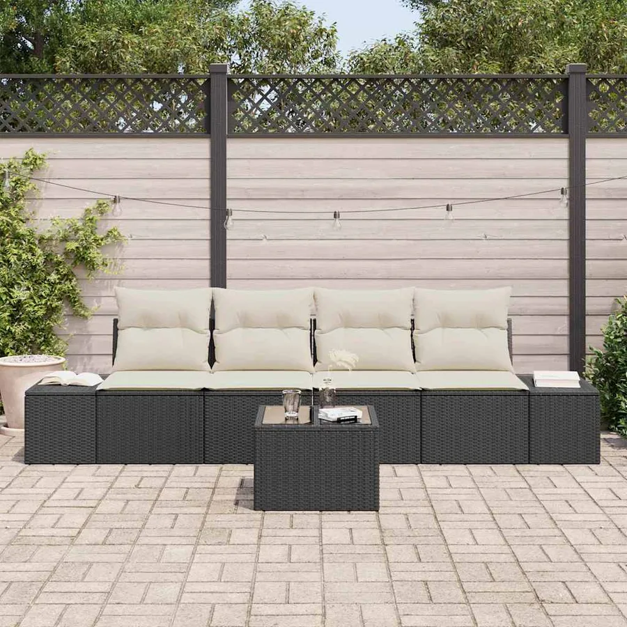 Ensemble de Canapés avec coussin 5 pcs Noir et Crème polyrotin - 3