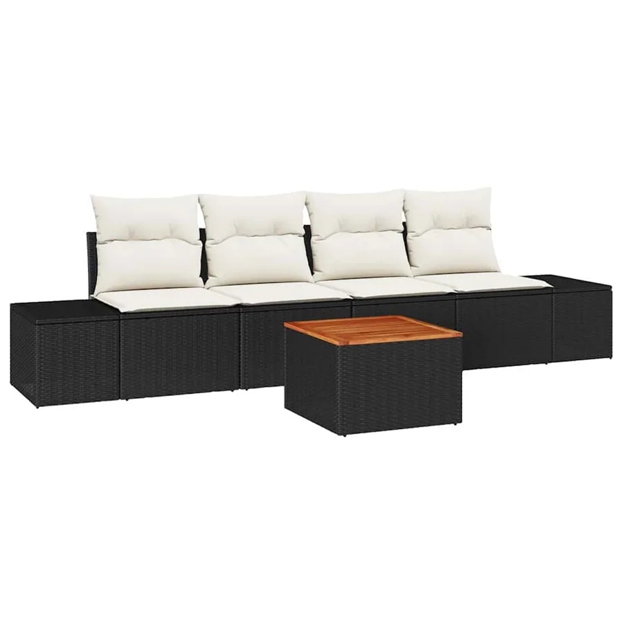 Ensemble de canapé de jardin avec coussin 5 pcs Noir polyrotin - 2