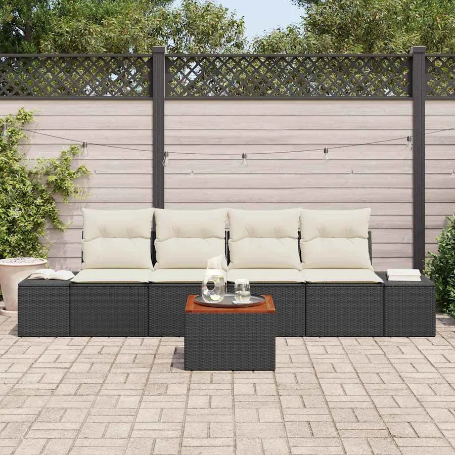 Ensemble de canapé de jardin avec coussin 5 pcs Noir polyrotin - 3