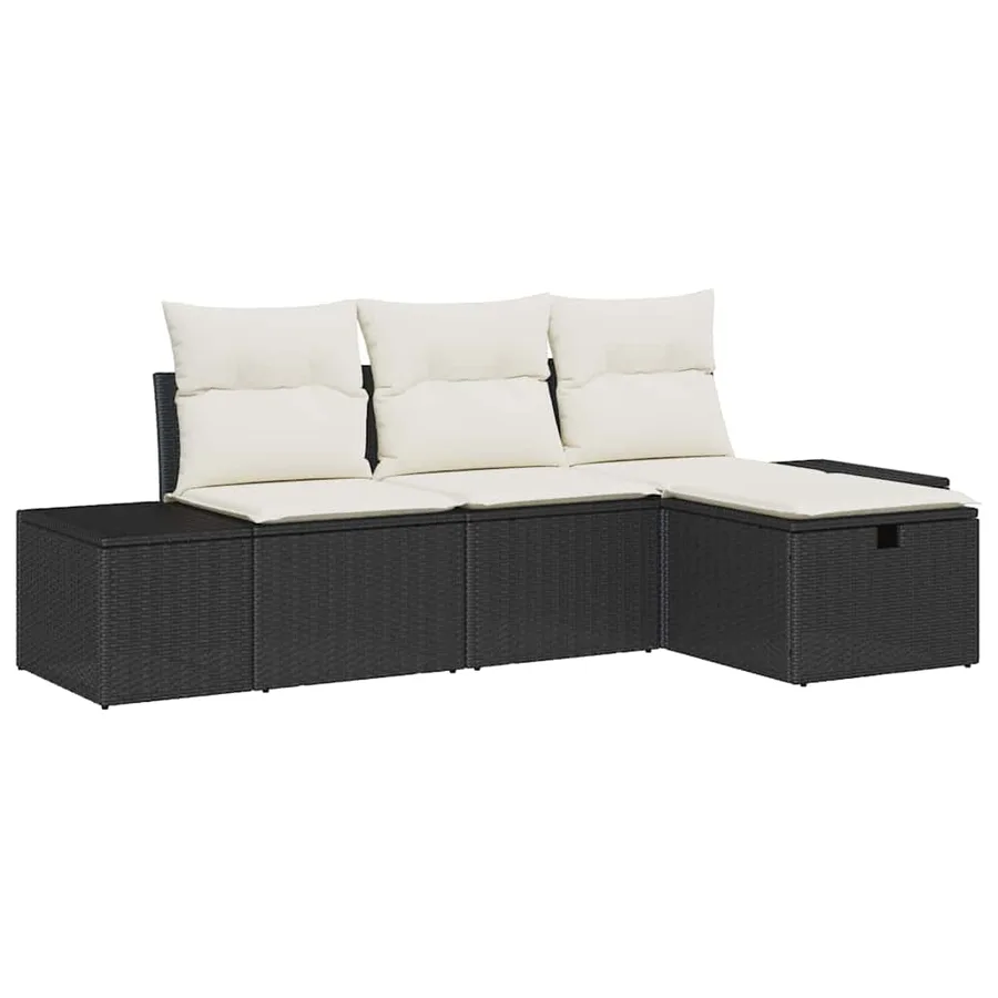 Ensemble de canapé de jardin avec coussin 4 pcs Noir Poly rotin - 2