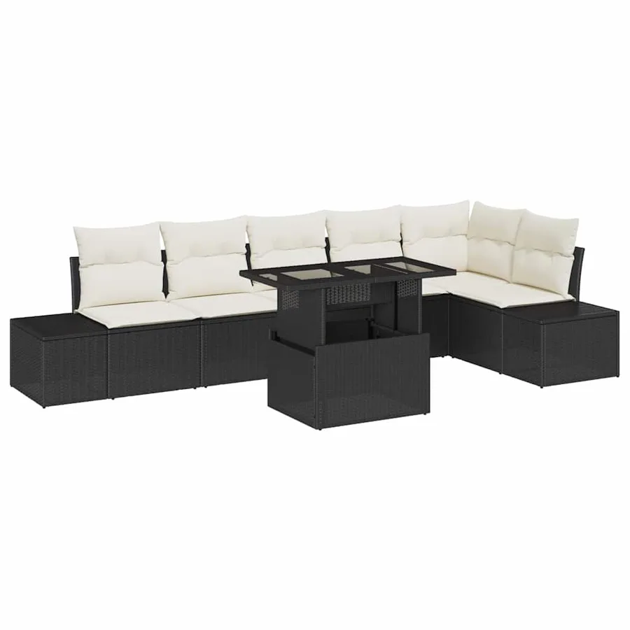 Ensemble de canapé de jardin avec coussin 7 pcs Noir et crème - 2