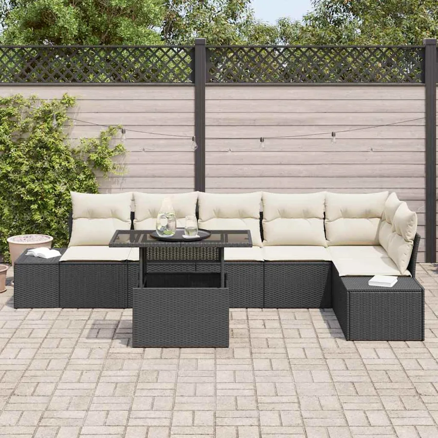 Ensemble de canapé de jardin avec coussin 7 pcs Noir et crème - 3