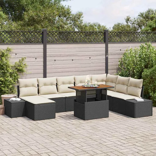 Ensemble de canapé de jardin 9 pcs Noir et Crème