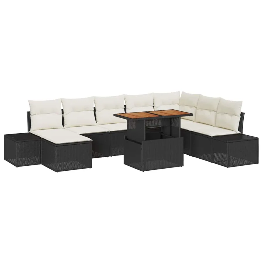 Ensemble de canapé de jardin 9 pcs Noir et Crème - 2