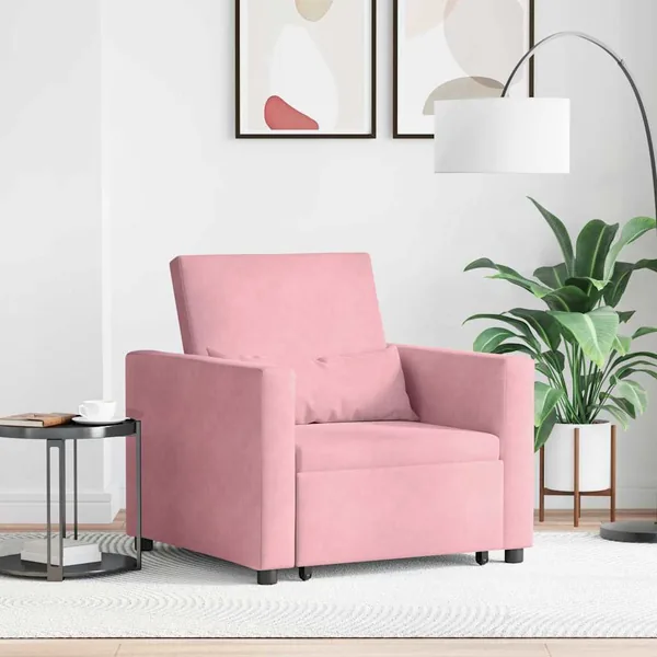 Canapé-lit escamotable simple avec des roues Rose clair Velours