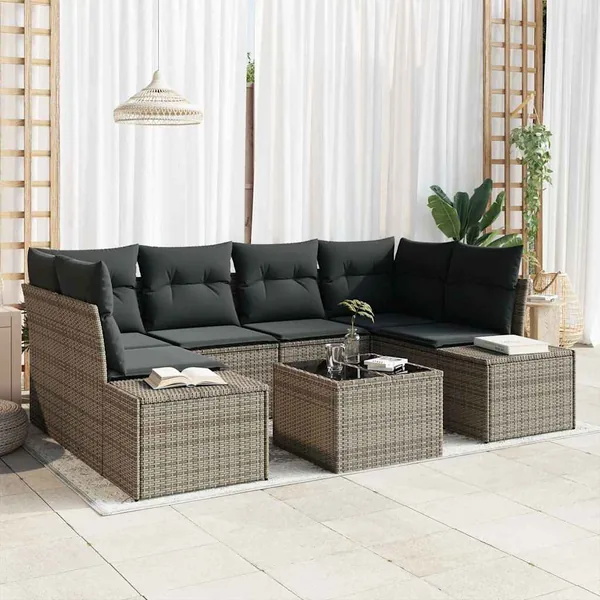 Ensemble de canapé de jardin avec coussin 7 pcs Gris polyrotin