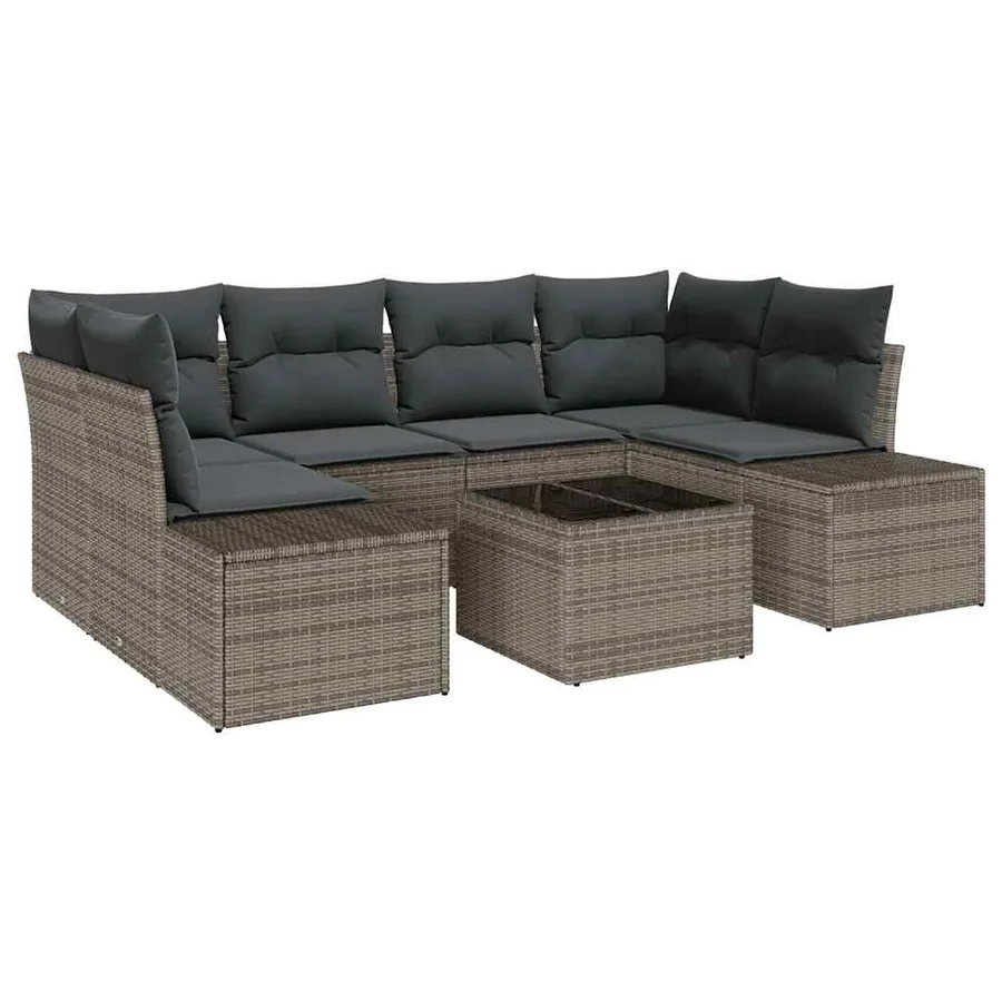 Ensemble de canapé de jardin avec coussin 7 pcs Gris polyrotin - 2