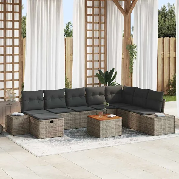 Ensemble de canapé de jardin avec coussin 9 pcs Gris polyrotin