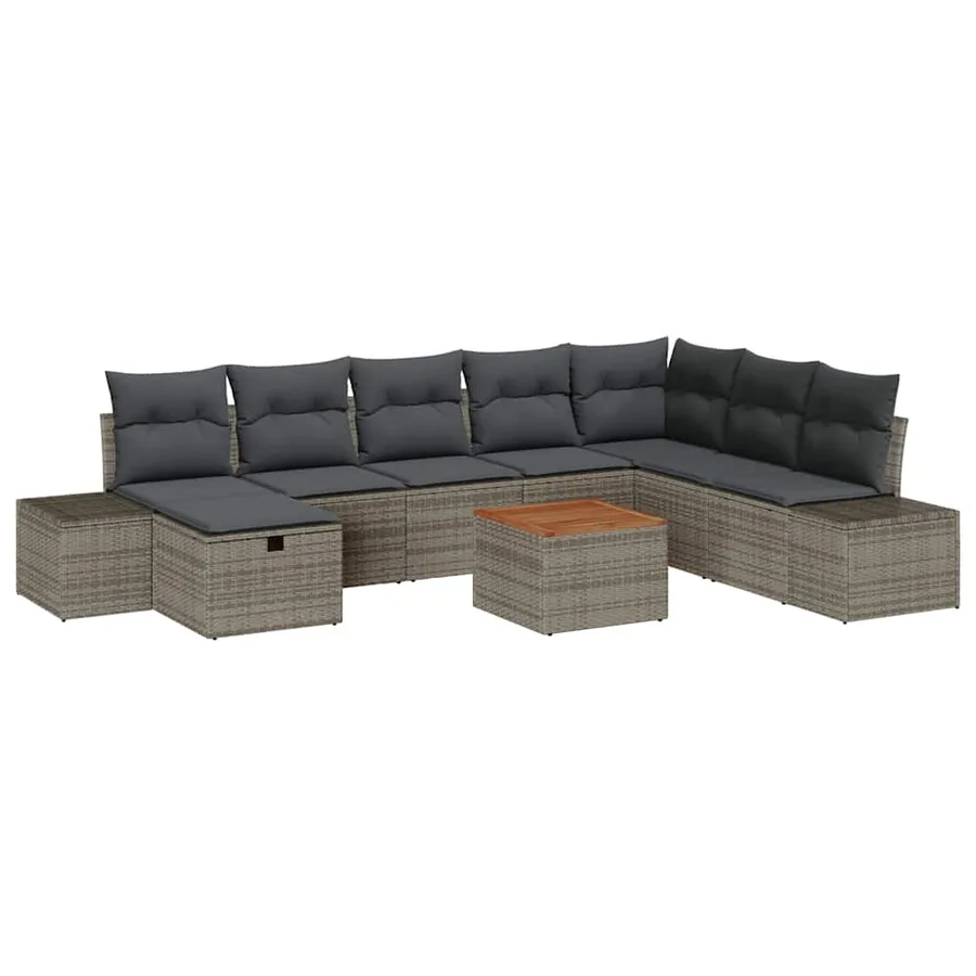 Ensemble de canapé de jardin avec coussin 9 pcs Gris polyrotin - 2