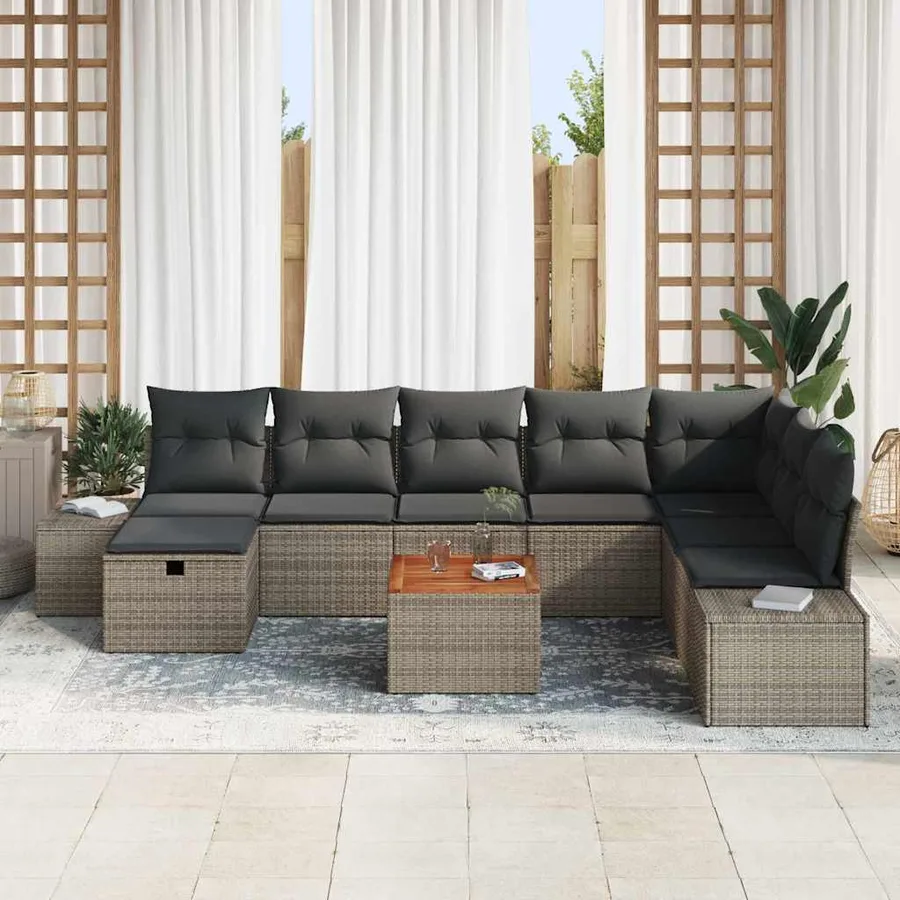 Ensemble de canapé de jardin avec coussin 9 pcs Gris polyrotin - 3
